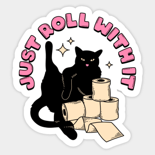 Roll with it Black Cat in beige Sticker